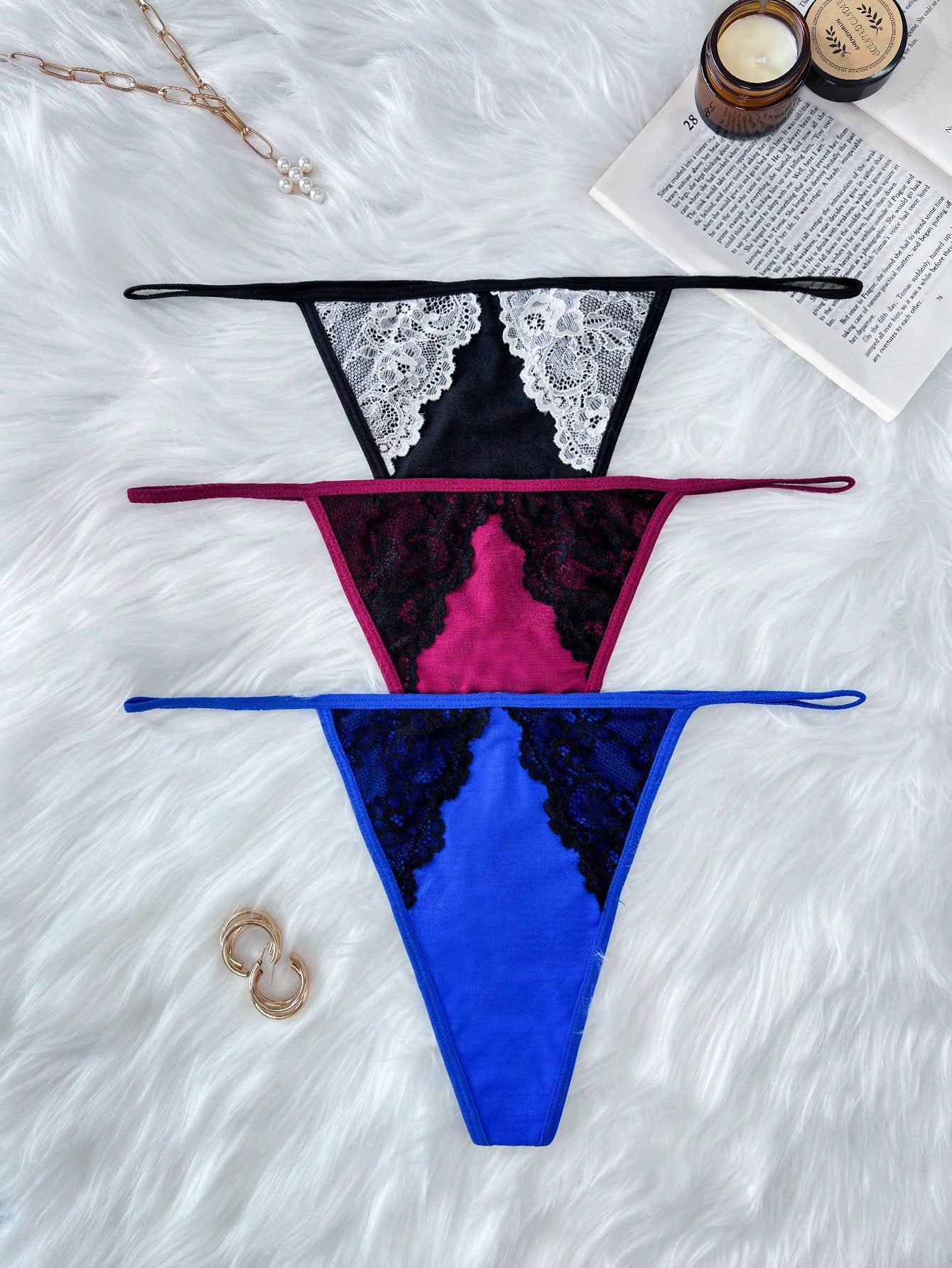 Underwear&Sleepwear Basics Plus Size Lace Patchwork Thong Panties
