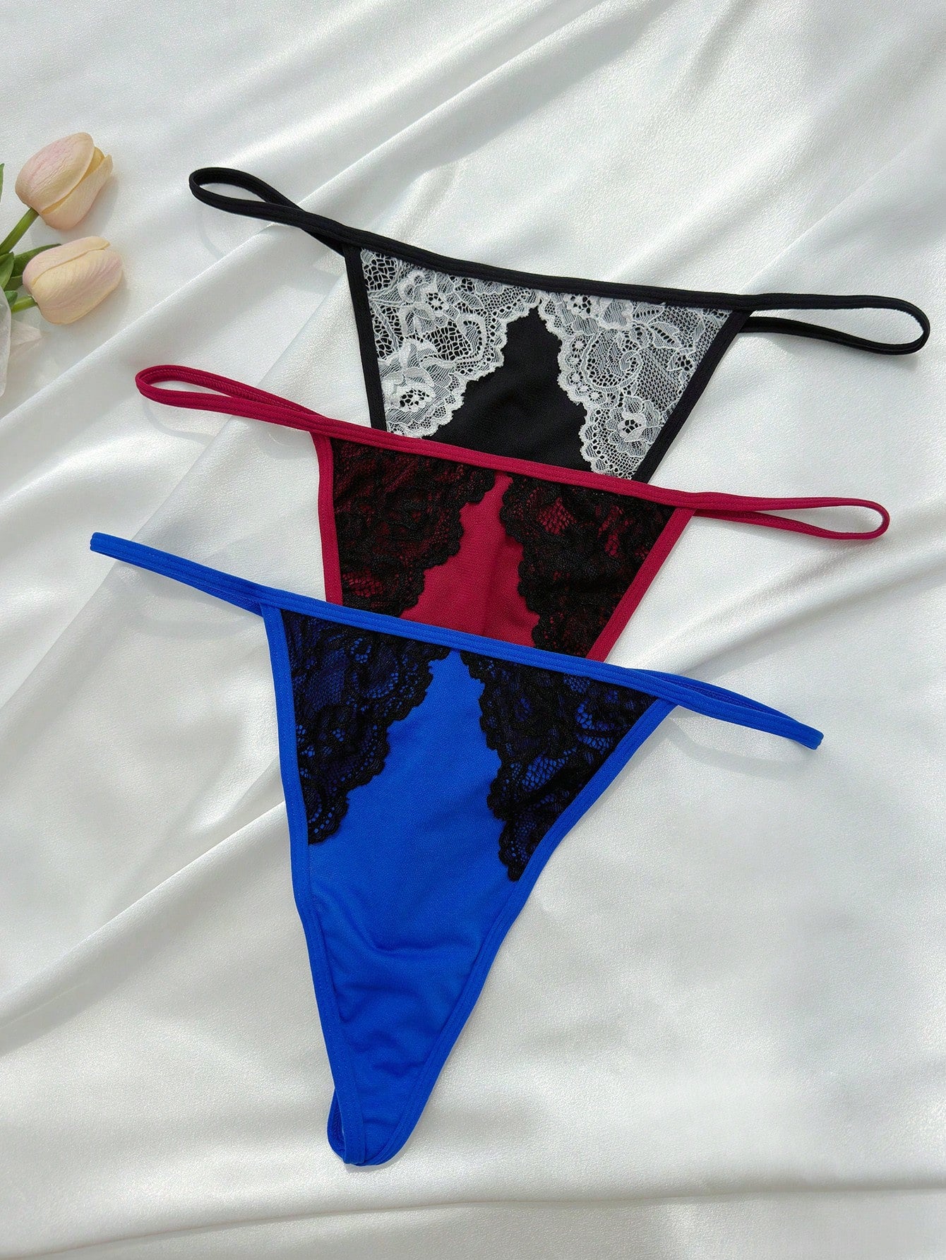 Underwear&Sleepwear Basics Plus Size Lace Patchwork Thong Panties