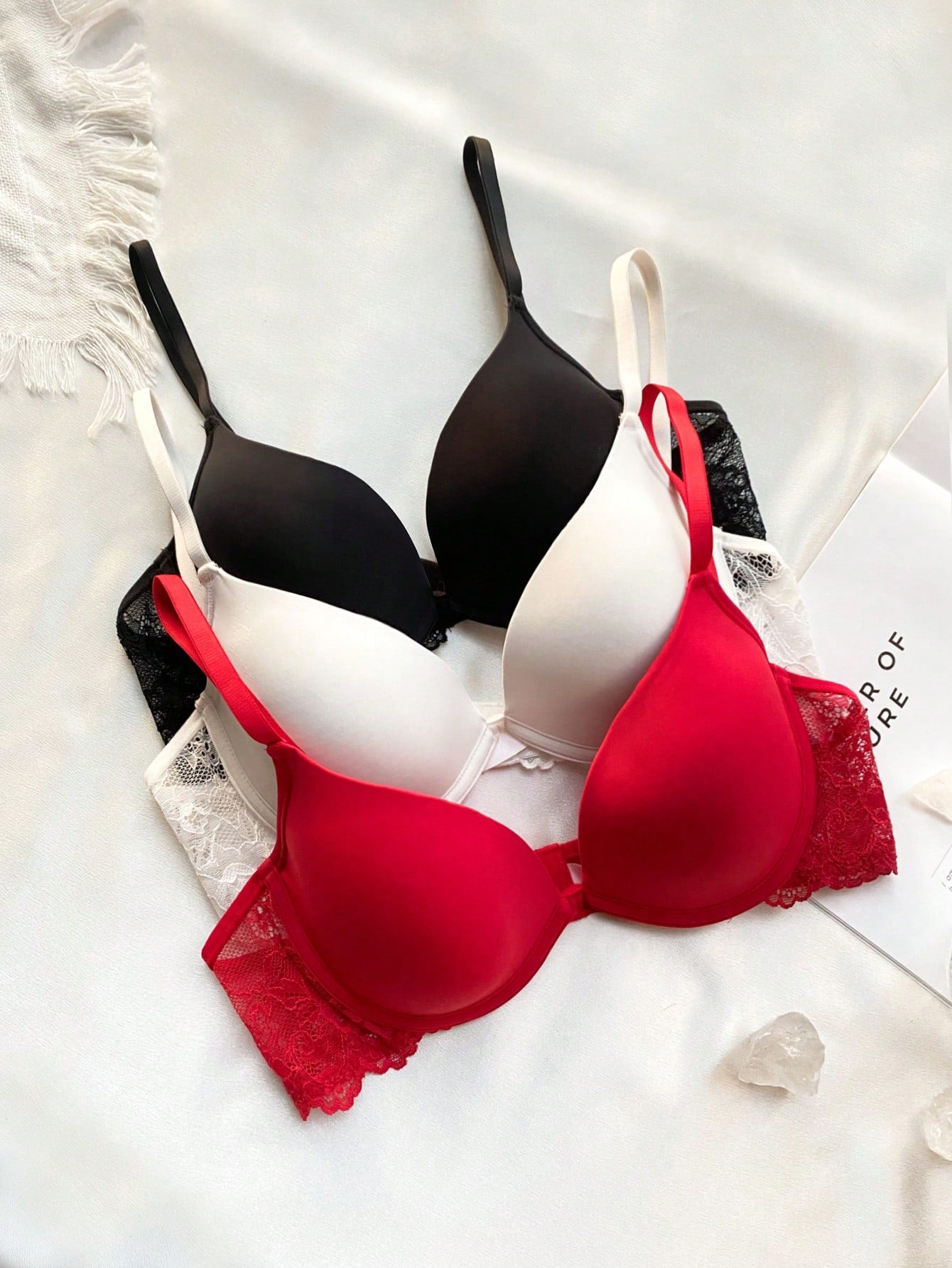 Underwear&Sleepwear Basics Women's Solid Color Contrast Stripe Underwear Bra with Adjustable Comfortable Straps