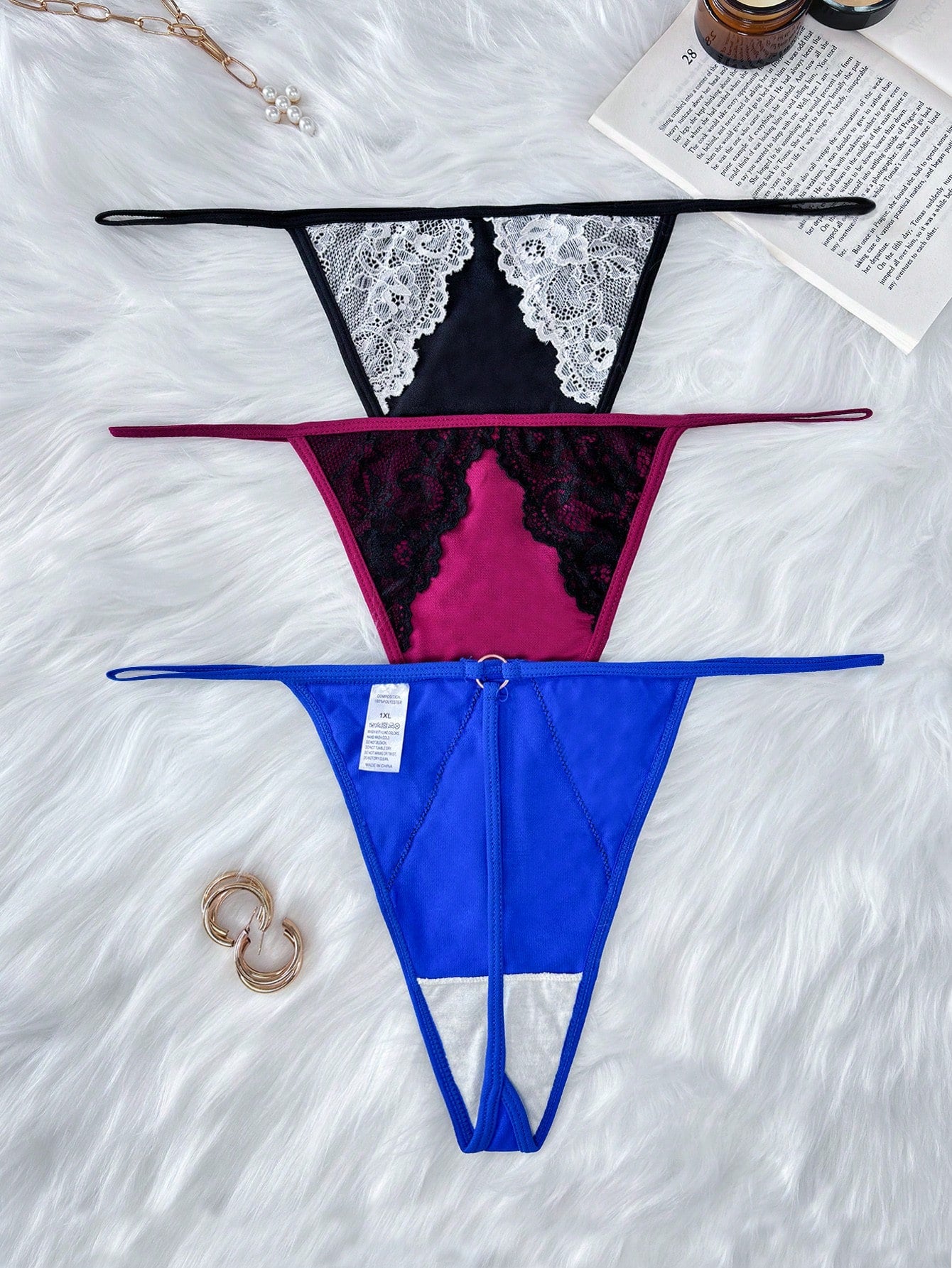 Underwear&Sleepwear Basics Plus Size Lace Patchwork Thong Panties