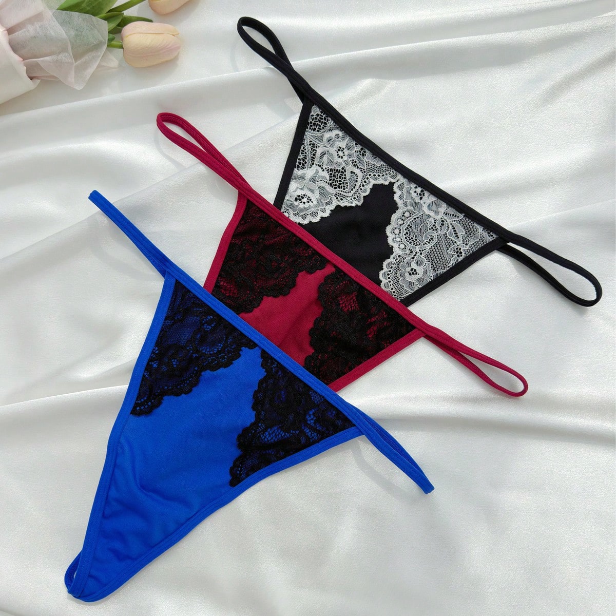 Underwear&Sleepwear Basics Plus Size Lace Patchwork Thong Panties