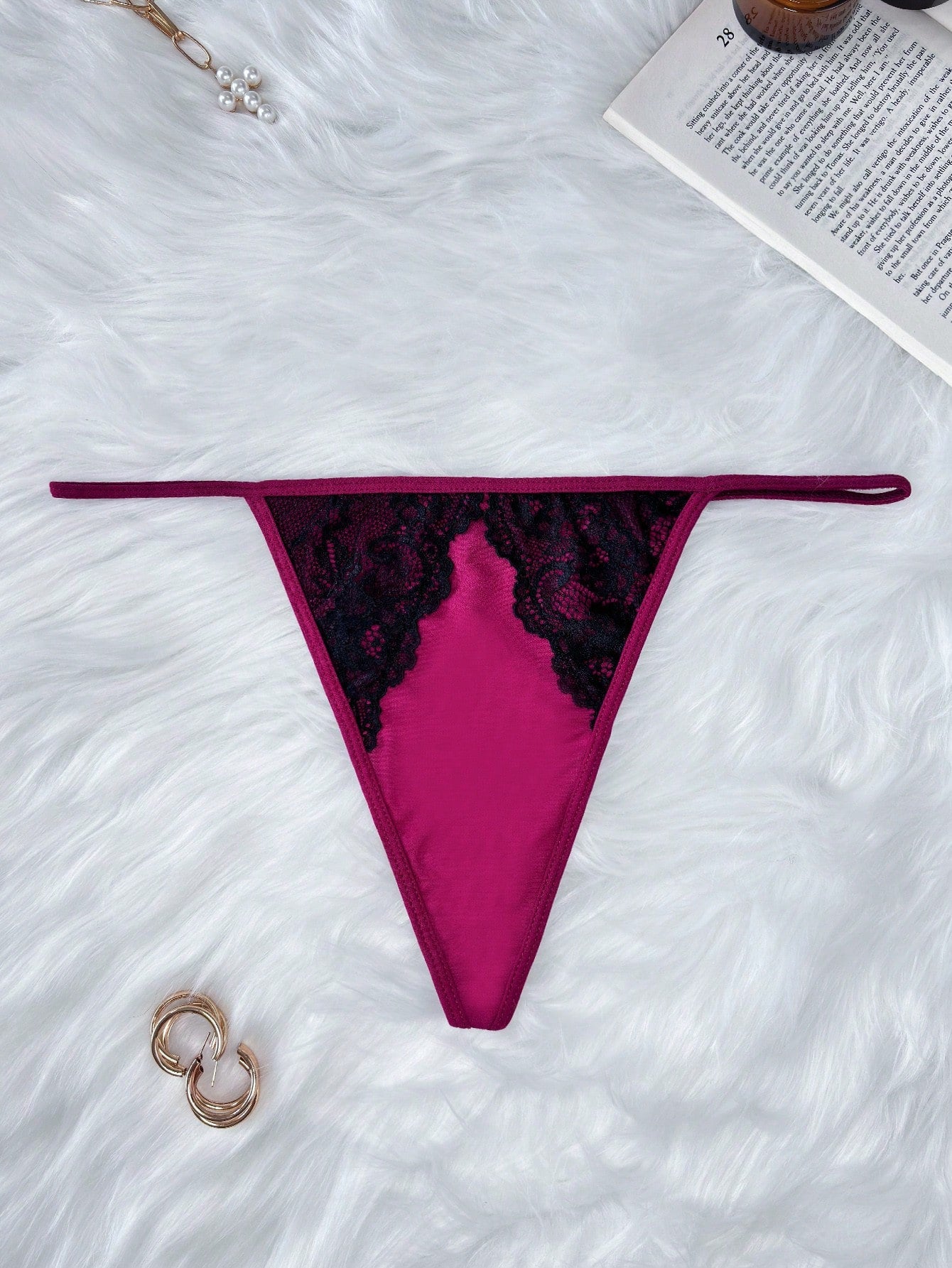 Underwear&Sleepwear Basics Plus Size Lace Patchwork Thong Panties