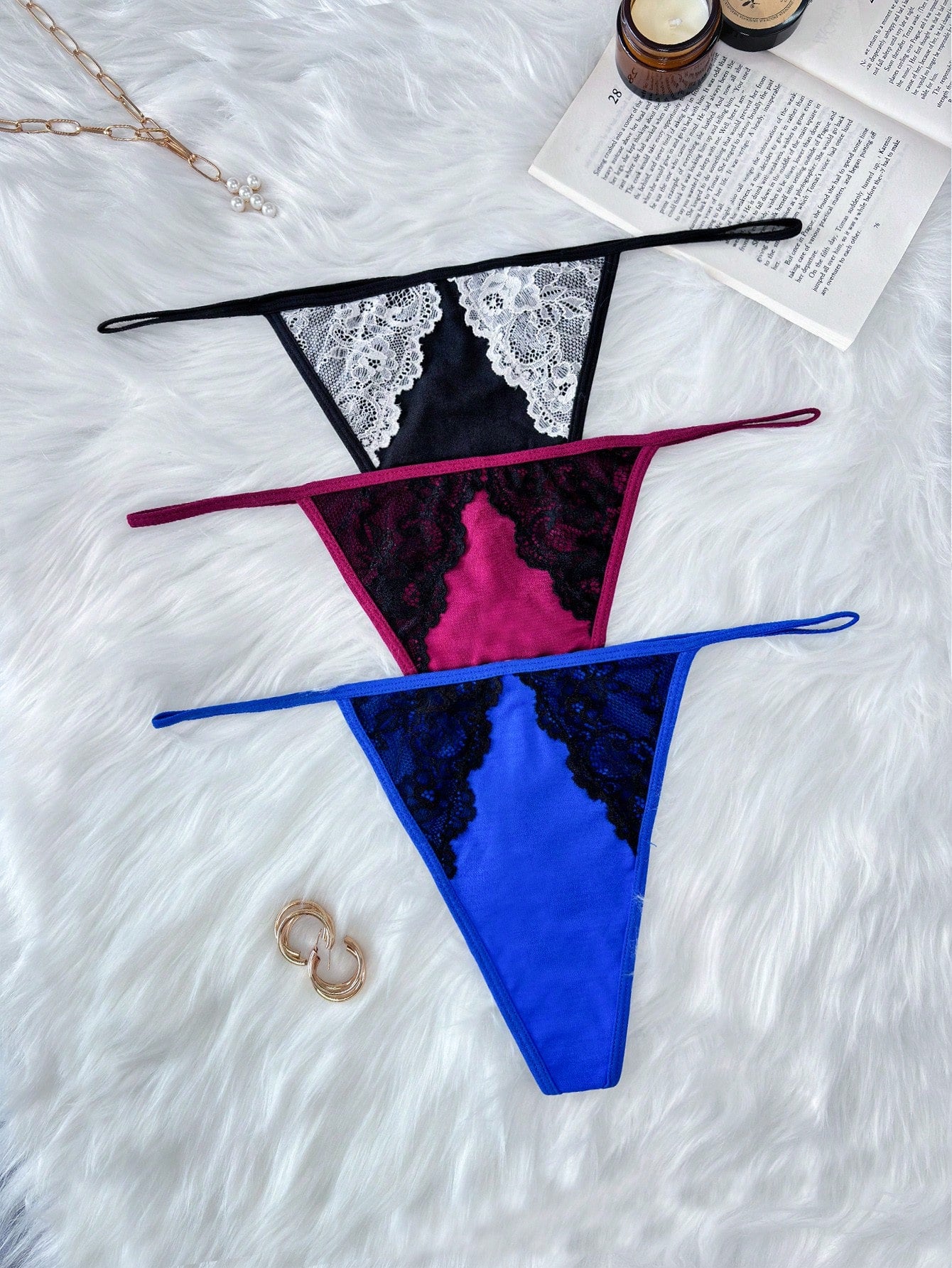 Underwear&Sleepwear Basics Plus Size Lace Patchwork Thong Panties