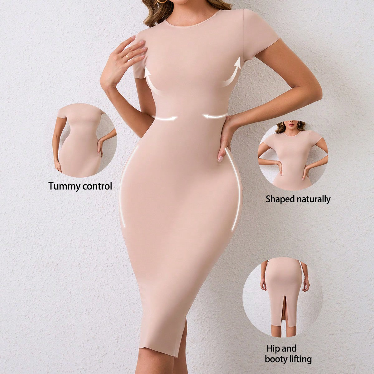 Solid Split Back Bodycon Shapewear Dress